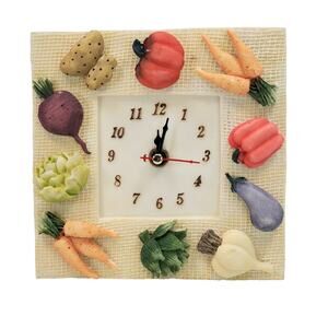 New Kitchen Clock School Office Home Vegetables Shabby Chic Decor Square